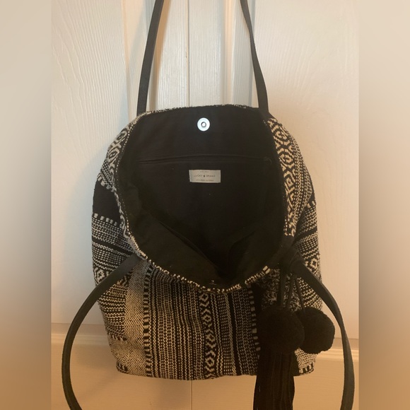 Lucky brand woven tote with matching pouch black and white - Picture 6 of 9